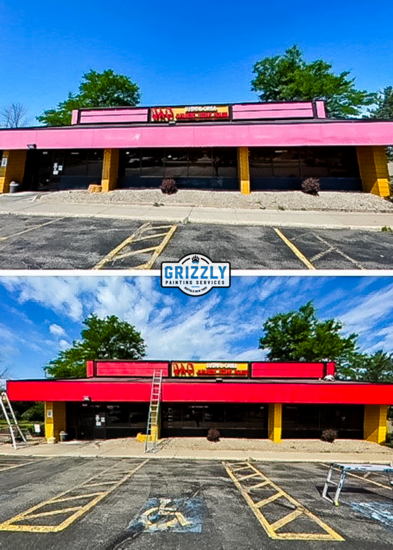 Commercial exterior painting before and after in Orchard Park NY by Grizzly Painting Services